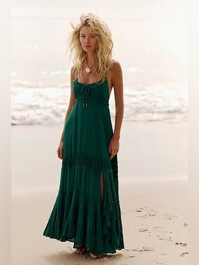 Free People Burst Of Bliss Maxi Dress Large Emerald Green